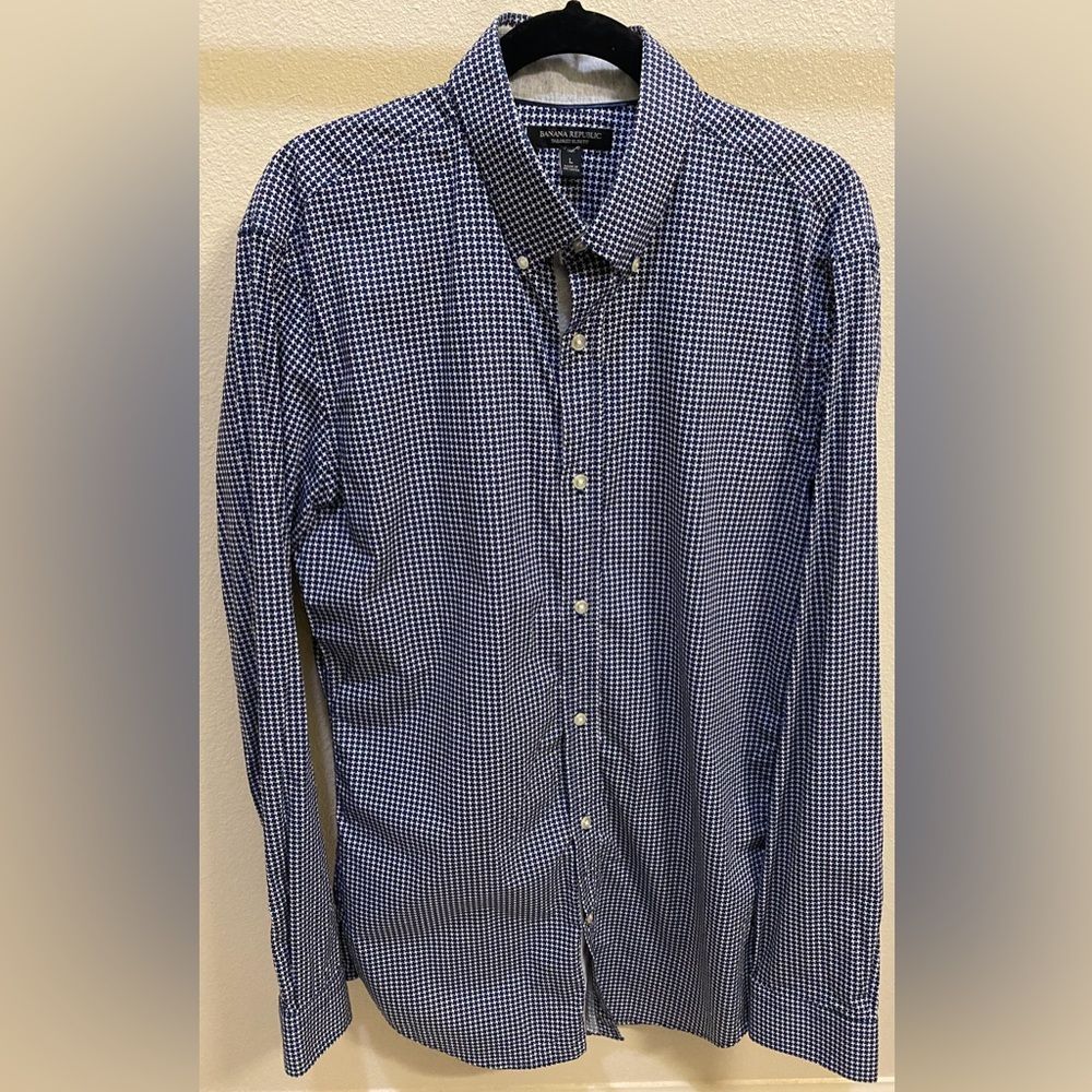Banana Republic Navy Checkered Gingham Button Down Dress Shirt Men's Sz Lt